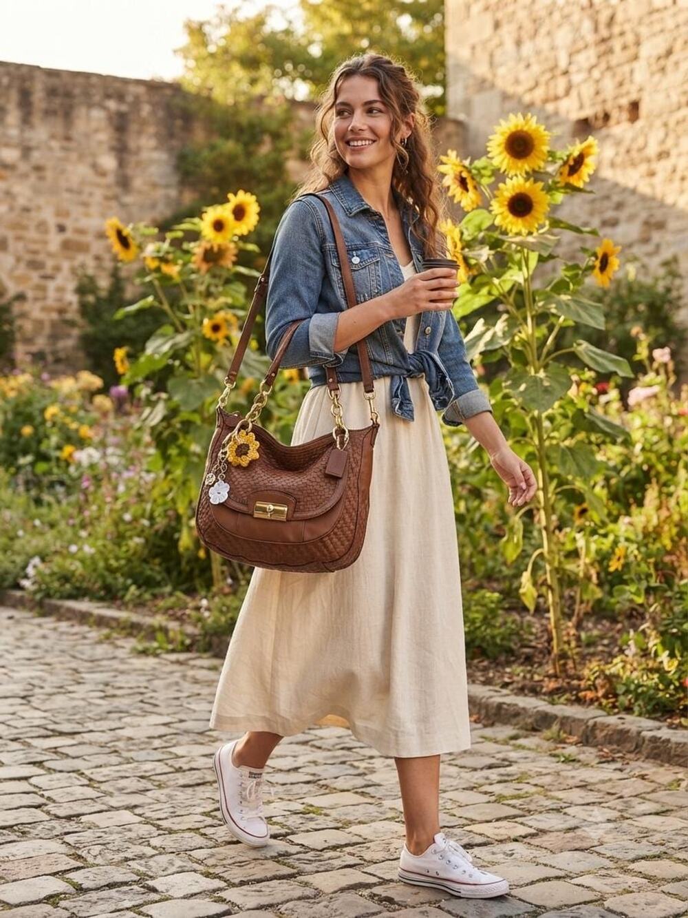 Coach Kristin Woven brown Leather Hobo Crossbody Shoulder Bag Handbag F23048